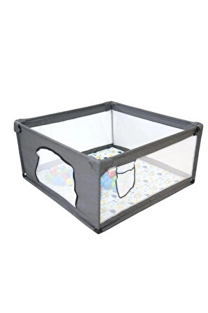 Premio Keten Güvenli Bebek Ve Çocuk Oyun Alanı Oyun Parkı 120x120 Oyun Matı Ve Topları Antrasit