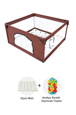 Premio Keten Güvenli Bebek Ve Çocuk Oyun Alanı Oyun Parkı 120x120 Oyun Matı Ve Topları Bordo