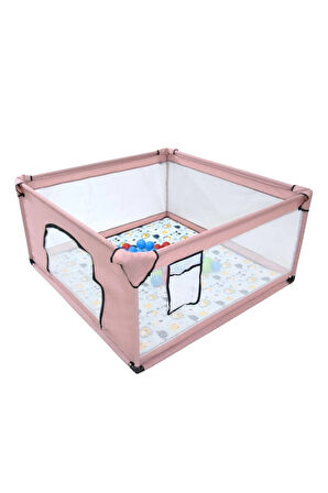 Premio Keten Güvenli Bebek Ve Çocuk Oyun Alanı Oyun Parkı 120x120 Oyun Matı Ve Topları Pudra