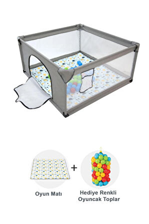 Premio Keten Güvenli Bebek Ve Çocuk Oyun Alanı Oyun Parkı 120x120 Oyun Matı Ve Topları Stone
