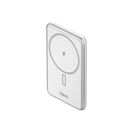 hkm tech MAG LITE Wireless 5.000 mAh 20W MagSafe Uyumlu Manyetik Kablosuz Powerbank, Ultra İnce, Gümüş Renk