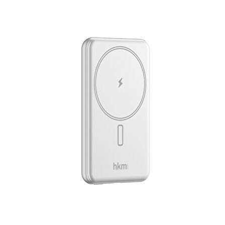 hkm tech MAG LITE Wireless 5.000 mAh 20W MagSafe Uyumlu Manyetik Kablosuz Powerbank, Ultra İnce, Gümüş Renk