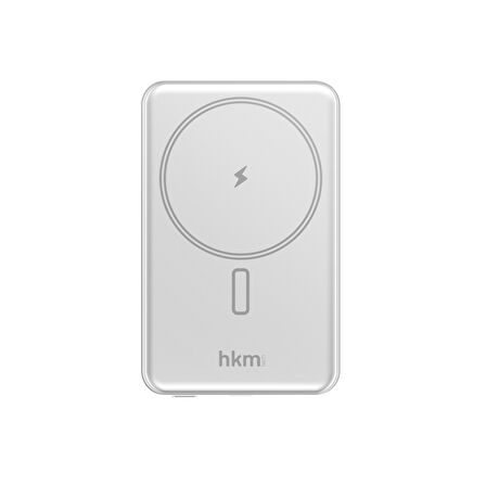 hkm tech MAG LITE Wireless 5.000 mAh 20W MagSafe Uyumlu Manyetik Kablosuz Powerbank, Ultra İnce, Gümüş Renk