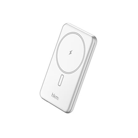 hkm tech MAG LITE Wireless 5.000 mAh 20W MagSafe Uyumlu Manyetik Kablosuz Powerbank, Ultra İnce, Gümüş Renk