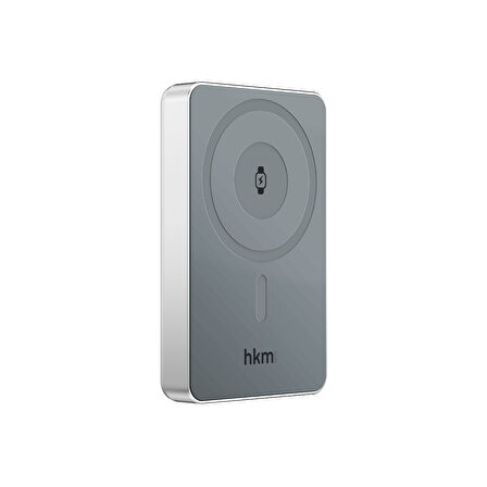 hkm tech MAG PRO Wireless 10.000 mAh 20W, MagSafe ve Saat Uyumlu Manyetik Kablosuz Powerbank, Gümüş Renk