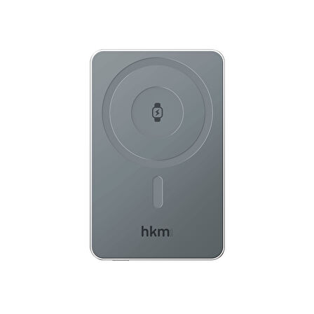 hkm tech MAG PRO Wireless 10.000 mAh 20W, MagSafe ve Saat Uyumlu Manyetik Kablosuz Powerbank, Gümüş Renk