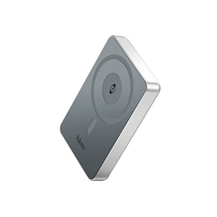 hkm tech MAG PRO Wireless 10.000 mAh 20W, MagSafe ve Saat Uyumlu Manyetik Kablosuz Powerbank, Gümüş Renk