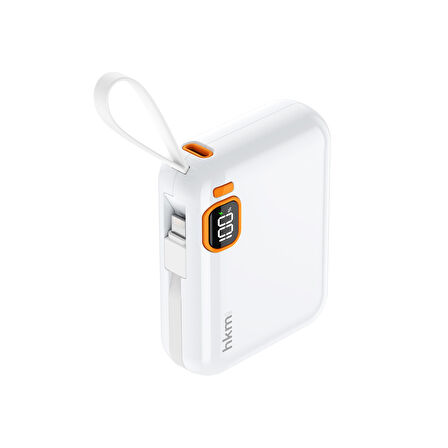 hkm tech POWER DUO 10.000 mAh 20W, PD 20W hızlı şarj destekli, Type-C ve Lightning Kablolu Powerbank