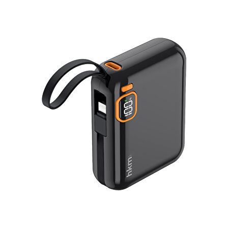 hkm tech POWER DUO 10.000 mAh 20W, PD 20W hızlı şarj destekli, Type-C ve Lightning Kablolu Powerbank