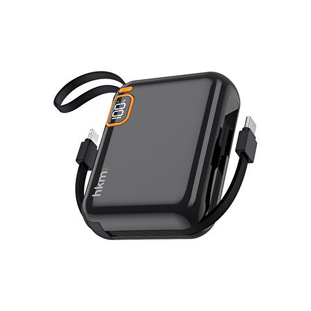 hkm tech POWER DUO 10.000 mAh 20W, PD 20W hızlı şarj destekli, Type-C ve Lightning Kablolu Powerbank