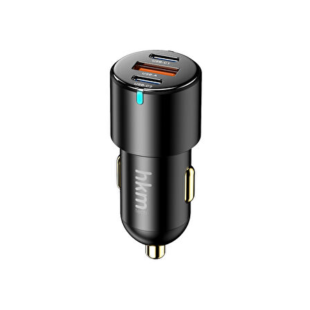 hkm tech HYPER 60W Hızlı Şarj Destekli, 3 girişli (2xType-C 1xUSB) Araç İçi Çakmaklık Şarj Aleti