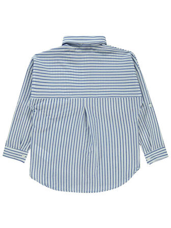 Civil Girls Çizgili 6-9 Yaş Gömlek - Mavi 7-8 Yaş
