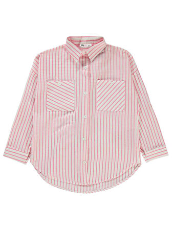 Civil Girls Çizgili 6-9 Yaş Gömlek - Pembe 8-9 Yaş