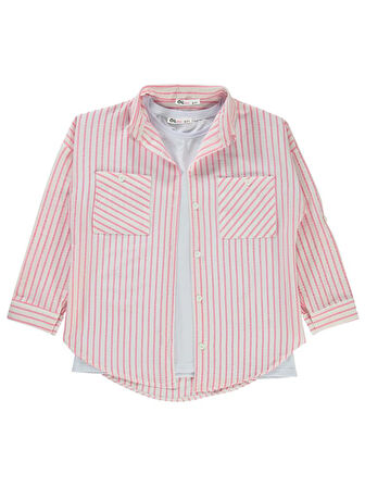 Civil Girls Çizgili 6-9 Yaş Gömlek - Pembe 8-9 Yaş