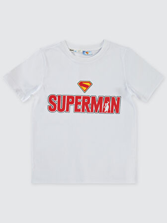 Süperman Erkek Çocuk Tişört 6-9 Yaş Beyaz