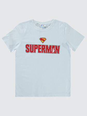 Süperman Erkek Çocuk Tişört 10-13 Yaş Beyaz