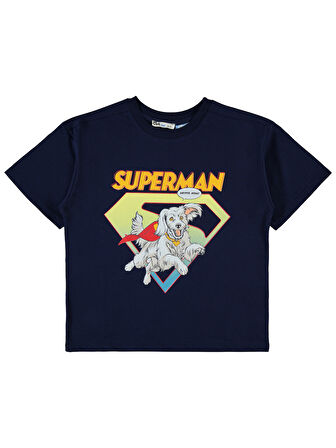 Süperman Erkek Çocuk Tişört 6-9 Yaş Lacivert