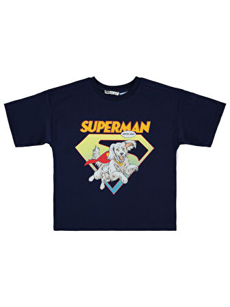 Süperman Erkek Çocuk Tişört 6-9 Yaş Lacivert