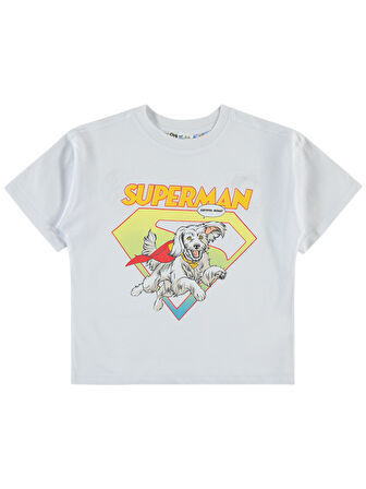 Süperman Erkek Çocuk Tişört 6-9 Yaş Beyaz