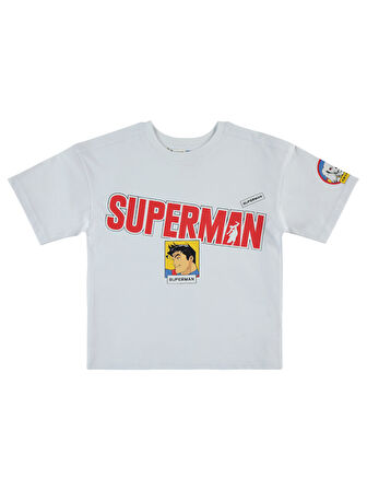 Süperman Erkek Çocuk Tişört 6-9 Yaş Beyaz