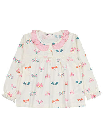 Civil Girls Renkli Kelebek 2-5 Yaş Pijama Takımı - Ekru 5-6 Yaş