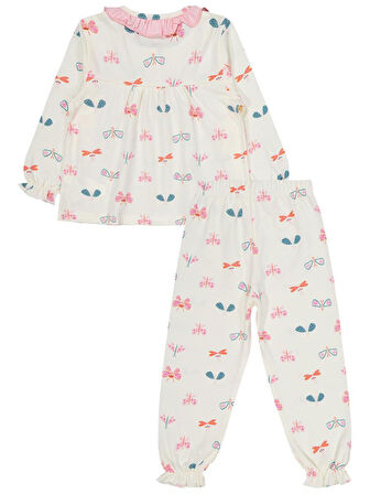 Civil Girls Renkli Kelebek 2-5 Yaş Pijama Takımı - Ekru 4-5 Yaş