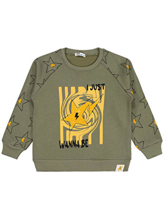 Civil Boys Wanna Be Yıldız Baskılı 6-9 Yaş Sweatshirt - Haki9-10 Yaş