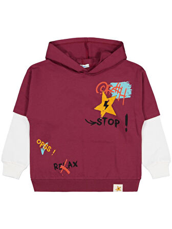Civil Boys Stop Yıldız Baskılı 6-9 Yaş Sweatshirt - Bordo 6-7 Yaş