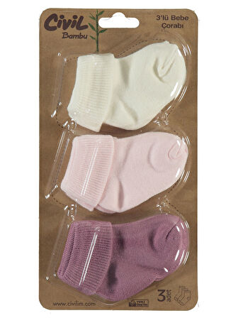 Civil Baby Kız Bebek 3'lü Çorap Set 0-24 Ay Pudra