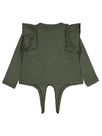 Civil Girls Omuz Fırfırlı 2-5 Yaş Sweatshirt - Haki 4-5 Yaş