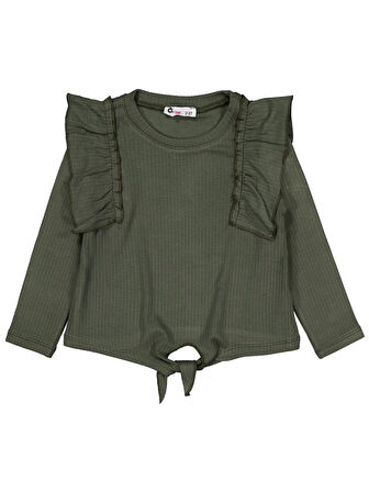 Civil Girls Omuz Fırfırlı 2-5 Yaş Sweatshirt - Haki 4-5 Yaş