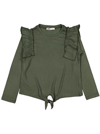 Civil Girls Omuz Fırfırlı 6-9 Yaş Sweatshirt - Haki 9-10 Yaş