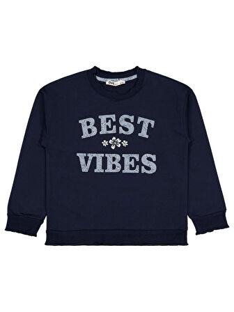 Civil Girls Best Vibes Nakışlı 6-9 Yaş Sweatshirt - Lacivert 6-7 Yaş