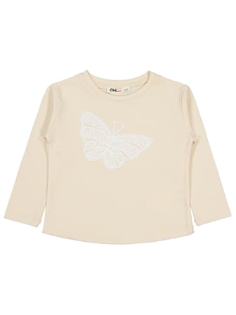 Civil Girls Kelebek Baskılı 2-5 Yaş Sweatshirt - Fil Dişi