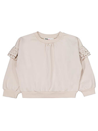 Civil Girls Kolu Fırfırlı 6-9 Yaş Eşofman Takımı - Bej 9-10 Yaş