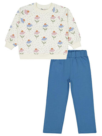 Civil Girls Puanlı Çiçek Desenli 2-5 Yaş Eşofman Takımı - Yeşil 2-3 Yaş