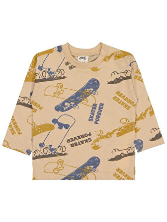 Civil Baby Kaykay Baskılı 6-18 Ay Sweatshirt - Bej 12-18 Ay