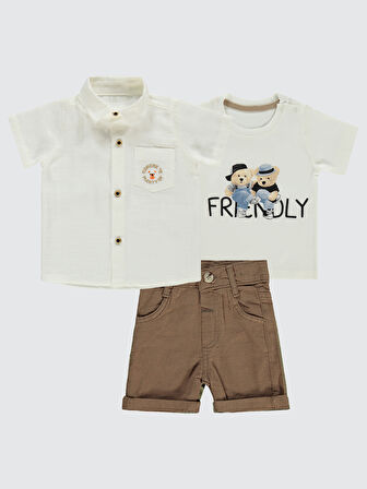 Concept Erkek Bebek 3'lü Şortlu Takım 6-18 Ay Bej