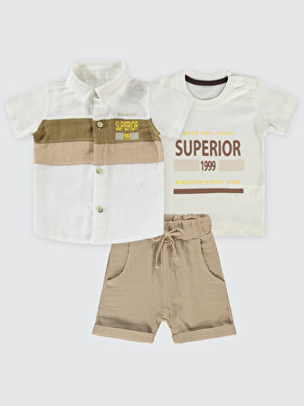 Concept Erkek Bebek 3'lü Şortlu Takım 6-18 Ay Bej