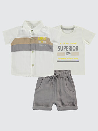 Concept Erkek Bebek 3'lü Şortlu Takım 6-18 Ay Gri