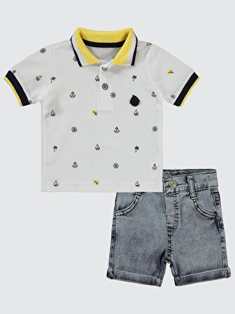 Concept Erkek Bebek Şortlu Takım 6-18 Ay Beyaz