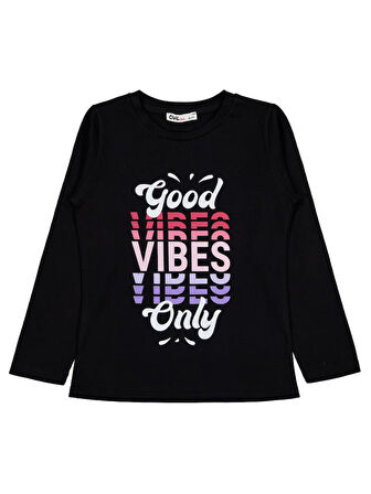 Civil Girls Good Vibes Only Baskılı 6-9 Yaş Sweatshirt - Siyah 7-8 Yaş