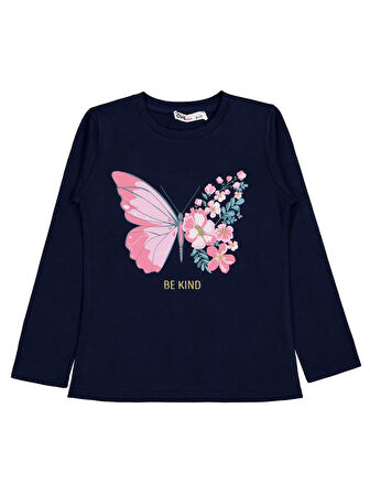 Civil Girls Kelebek Baskılı 6-9 Yaş Sweatshirt - Lacivert 8-9 Yaş