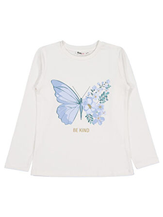 Civil Girls Kelebek Baskılı 6-9 Yaş Sweatshirt - Ekru 8-9 Yaş