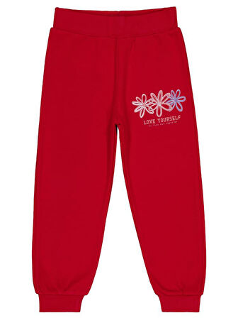 Civil Girls Renkli Çiçek 2-5 Yaş Eşofman Altı - Kırmızı 5-6 Yaş