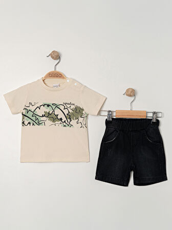 Bizio Erkek Bebek Şortlu Takım 9-24 Ay Bej