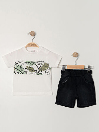 Bizio Erkek Bebek Şortlu Takım 9-24 Ay Ekru