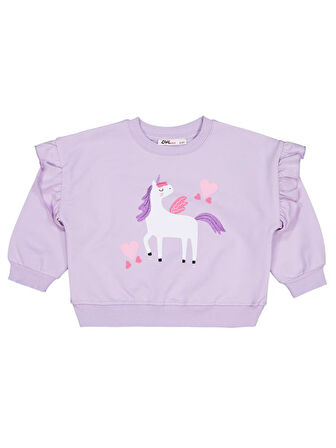 Civil Girls Kalpli Unicorn Baskılı 2-5 Yaş Sweatshirt - Lila 2-3 Yaş