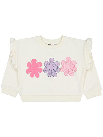 Civil Girls Renkli Papatya Baskılı 2-5 Yaş Sweatshirt - Ekru 3-4 Yaş