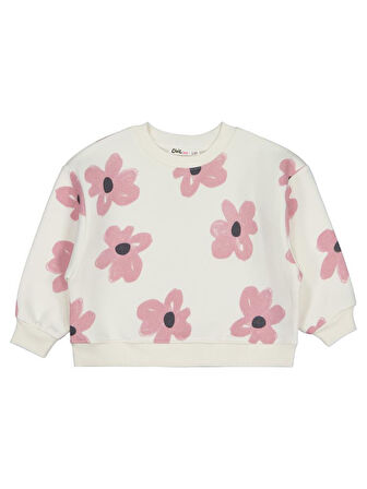 Civil Girls Çiçek Baskılı 2-5 Yaş Sweatshirt - Ekru 5-6 Yaş